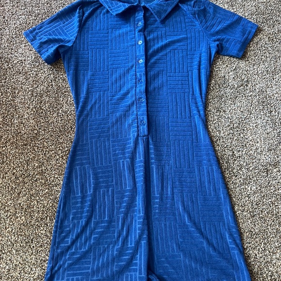 Amazon Pants - Amazon Blue Ribbed Polo Collar Jumpsuit Casual